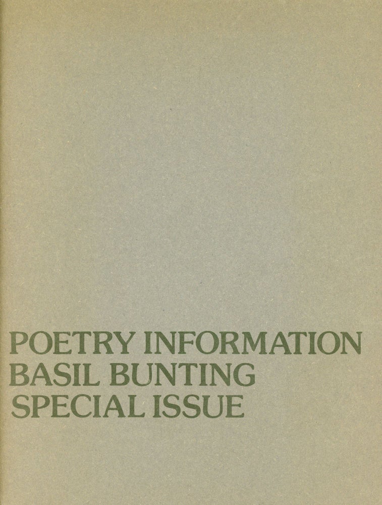 Item #1394 Poetry Information: Number Nineteen–Autumn 1978. Peter HODGKISS, Special Issue Content Basil Bunting.