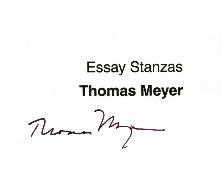 Item #1432 Essay Stanzas. Thomas MEYER.