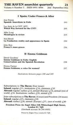 The Raven Anarchist Quarterly 23–Spain: Under Franco & After; Emma Goldman: A Voice for Women? (Volume 6, Number 3: July–September 1993)