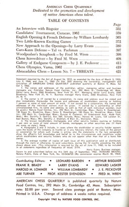 American Chess Quarterly: Volume Two, Number Two (Fall 1962)