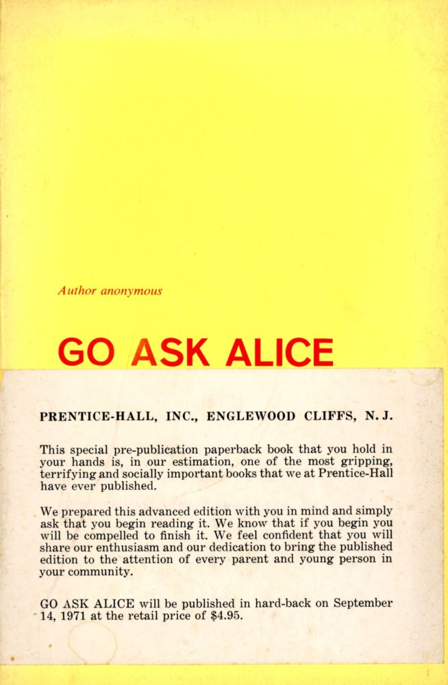 Item #4760 Go Ask Alice (Uncorrected Proof). Anonymous.