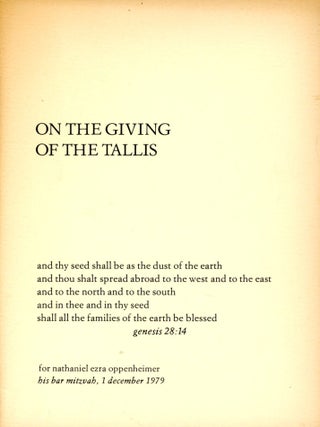 Item #7190 On the Giving of the Tallis. Joel OPPENHEIMER