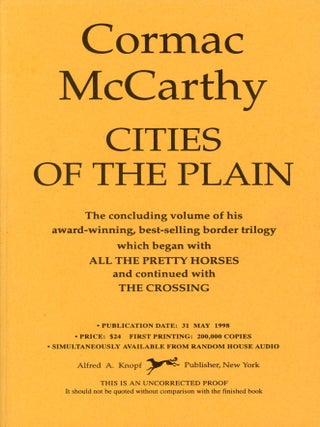 Item #8529 Cities of the Plain (Uncorrected Proof). Cormac McCARTHY