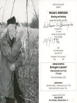 Shooting and Painting exhibition card (Signed by William S. Burroughs. William S. BURROUGHS.